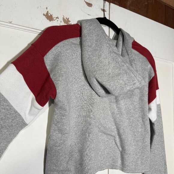 American Eagle Cropped Quarter Zip Hoodie Colorblock Gray White Red Size XXS - Picture 7 of 8